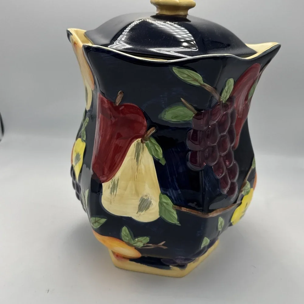 Hand Painted for Nonni's Biscotti Cookie Jar, Raised Fruit, Ceramic Canister